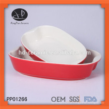 Placa de bakeware cerâmica vidrada vermelha, bandeja de cozimento cerâmica com cor